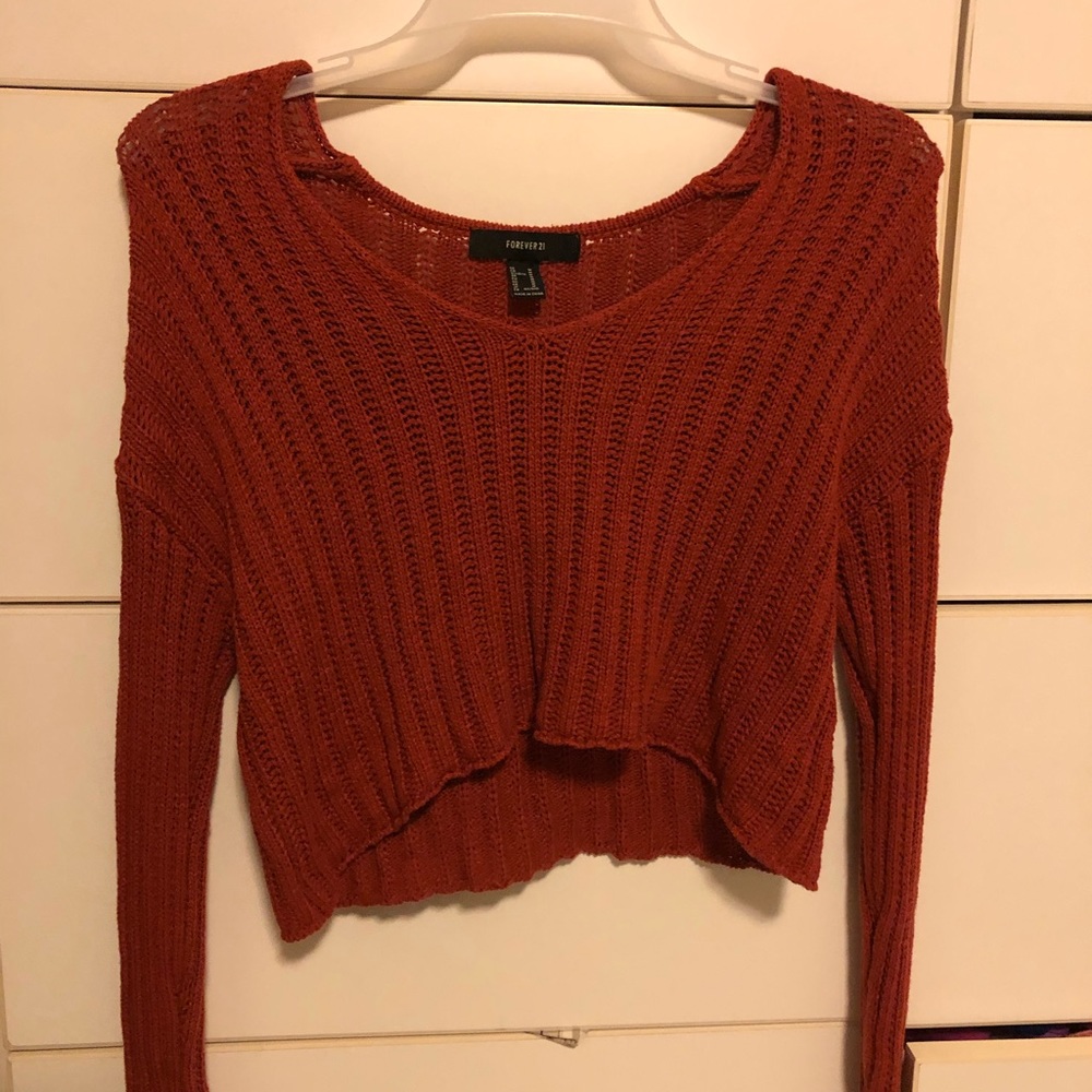 red cropped sweater